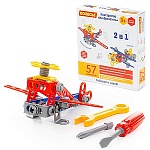 Конструктор " Полесье " Изобретатель 2 в 1 - Военный вертолёт и Самолёт, 57 пластиковых деталей, в комплекте пластиковая отвёртка и пластиковый гаечный ключ, гофрокоробка, 200*50*225мм