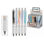 Ручка шариковая автоматическая " Piano " синяя 0,7мм, фигурный резиновый держатель, чернила на масляной основе, металлический наконечник, клип, цвет корпуса - ассорти