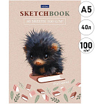 Скетчбук, белая бумага 100 г/м2, А5, 40л, без линовки, склейка, обложка - глянцевая мелованная бумага, жесткая подложка, " Hatber " Крошка дикобраз