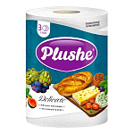 Полотенца бумажные 3-слойные " Plushe " Delicate 1 рулон со втулкой, 200л, 25м, белые, 100% целлюлоза, 12,5*22см, с перфорацией, h=22см, d=14см