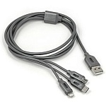 Кабель сетевой USB - Lightning, Type-C, micro USB " BYZ " BL-699 тёмно-серый, круглый, 1,2м, 3,1А, ПВХ