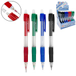 Карандаш механический " KWELT " 0,5мм, с ластиком, резиновый держатель, прозрачный пластиковый корпус, 4 цвета корпуса, с пластиковым клипом, шоубокс