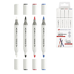 Набор акриловых маркеров " Сонет " 4цв двухсторонние, Популярные цвета, перо кисть/пуля, блистер