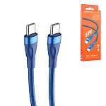 Кабель сетевой Type-C - Type-C " Borofone " BX61 Source синий, круглый, 1м, 3,0А, PD60W, ткань, алюминий