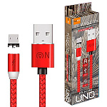 Кабель сетевой USB - micro USB " FS-K-783 UNO красный, круглый, 1м, 2,1А, нейлон, магнитный