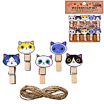 Прищепки декоративные " Mazari " Cats деревянные 10шт 3,5*0,7мм, пакет, европодвес