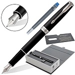 Ручка подарочная перьевая " Parker " Sonnet Core F529 Matte Black СT конвертер Functional и 2 черных картриджа, корпус- латунь, цвет корпуса- матовый чёрный лак с сатиновым эффектом, торец ручки- латунь, покрытая палладием, зажим колпачка- сталь, покрытая