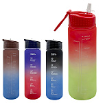 Бутылка для воды " KWELT " 800мл, Degrade, с мерной шкалой, трубочка, пластик, ассорти (без возможности выбора цвета), закручивающаяся крышка, ручка переноски