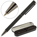 Ручка подарочная шариковая автоматическая " Bruno Visconti " Bergamo синяя 0,7мм, толщина письма 0,5мм, поворотный механизм, металлический корпус, покрытие soft touch, цвет корпуса черный, металлический наконечник, металлический клип, черный металлический