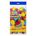 Скатерть одноразовая " Интерпак " 120*180см, 35мкм, ПВД, День рождения, пакет, европодвес