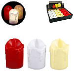 Свеча светодиодная " KWELT " 3,5*3,5*5см ассорти 3 цвета (Белый, красный, бежевые), батарейки в комплекте, картонная упаковка 23,5*15,5*6см