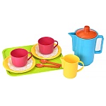Игровой набор " Росигрушка " Набор посуды Молочные реки, в наборе: Кофейник с крышкой, молочник-питчер, 2 кружки, 2 блюдца, 2 ложки, поднос, в сетке