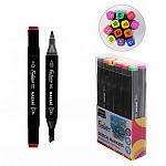 Набор маркеров " Mazari " для скетчинга Fantasia Main + Fluorescent colors (основные+флуорисцентные цвета)  12цв 3-6,2мм, пулевидный/скошенный, перманентные, 2-х сторонние, ПВХ упаковка
