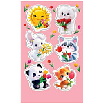 Наклейка " Мир открыток " 0-11 А6 Зверята и солнышко с букетами