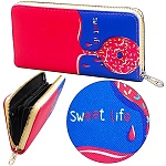 Кошелек " KWELT " на молнии Пончик розово-синий, отделение для монет на молнии, отделение для карточек, отделение для купюр, искусственная кожа, 19*10см