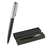 Ручка подарочная шариковая автоматическая " Bruno Visconti " Napoli синяя 1,0мм, толщина письма 0,7мм, поворотный механизм, металлический корпус, покрытие glossy pro, цвет корпуса черный/золотой, металлический клип, черный картонный футляр