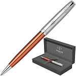 Ручка подарочная шариковая " Parker " Sonnet Essential SB K545 Orange CT, черная 1мм, поворотный механизм, цвет корпуса- оранжевый / серебристый, материал корпуса- нержавеющая сталь, подарочная упаковка