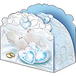 Бонбоньерка " Праздник " 450 Белые голуби, 65*55*35мм фольга серебряная текстурная, вырубка