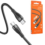 Кабель сетевой Type-C - Type-C " Borofone " BX61 Source чёрный, круглый, 1м, 3,0А, PD60W, ткань, алюминий