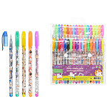 Набор гелевых ручек " Basir " Коты 36цв 1,0мм, ароматизированный, прозрачный с рисунком корпус, цвет колпачка соответствует цвету чернил, с блестками, упаковка ПВХ, европодвес