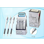 Ручка шариковая автоматическая " Piano " в дисплее синяя 0,5мм резиновый держатель, игольчатый пишущий узел, чернила на масляной основе, цвет корпуса - серебристый