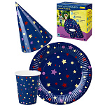 Набор для праздника " Миленд " Звездочки и конфетти, состав набора: тарелки 6шт, стаканы 6шт, колпаки 6шт