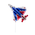 Шар фольгированный фигурный 13"/33см Самолет Стрижи, крепится с помощью розетки на палочку (в комплект не входят)