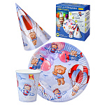 Набор для праздника " Миленд " Мишки в полёте, состав набора: тарелки 6шт, стаканы 6шт, колпаки 6шт