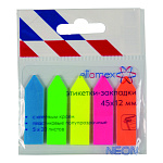 Закладки самоклеящиеся " Attomex " 12*45мм 5цв*20л, неон, пластик СТРЕЛКИ, пластиковый пакет, европодвес