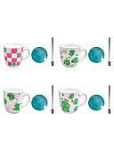 Кружка керамическая " KWELT " 350мл, Dino, крышка и ложка в комплекте, ассорти (без возможности выбора дизайна), картонная упаковка