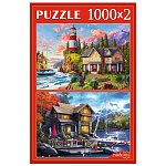 Пазлы " Рыжий кот " 2в1 1000+1000элементов Красивые пейзажи, картонная упаковка 23,7*35,8*5,3см