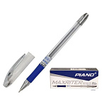 Ручка шариковая " Piano " Maxriter синяя 0,5мм, толщина письма 0,25мм, резиновый держатель, игольчатый пишущий узел, чернила на масляной основе, металлический наконечник, прозрачный корпус