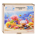 Пазлы деревянные " Задира " 35элементов Аксолотль, деревянная коробка 19*19*3,5см