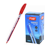 Ручка шариковая " Flair " Nano/Noki красная 0,5мм, толщина письма 0,25мм, игольчатый пишущий узел, полупрозрачный корпус, одноразовая, картонная упаковка