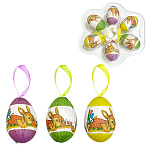 Набор пасхальный " KWELT " Пасхальные яйца, 6шт, 4*5,5*4см, на ленте, ассорти, пластиковая упаковка, европодвес