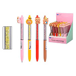 Ручка шариковая автоматическая " Basir " Капибара, ассорти, без возможности выбора цвета, в картонном дисплее, синяя, 0,5мм, поворотный механизм, комбинированный корпус- нижняя часть корпуса цветная, прозрачная часть корпуса с наполнителем-стразы