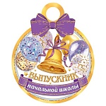 Медаль карт D=100мм " Мир открыток " 7-06 Выпускник начальной школы, блестки, текст