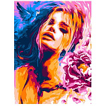 Картина по номерам " Lori " 28,5*20см Девушка с цветком, состав набора: основа на картоне с контуром, акриловые краски, кисть, вспомогательный лист, акриловый лак