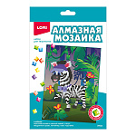 Картина алмазная " Lori " 15*20см детская Зебра, частичное заполнение, основа с цветной схемой, комплект квадратных страз, стилус, лоток для страз, сухой клей, подставка