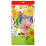 Скатерть одноразовая " Интерпак " 120*220см, 35мкм, ПВД, Цветочная поляна пакет, европодвес