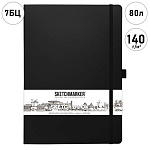 Блокнот для зарисовок " Sketchmarker " 21*29,7см 7БЦ на резинке 80л Черный, обложка - ПВХ, плотность 140г/м2, блок- слоновая кость, сшивка, ляссе, держатель для ручки