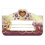 Банкетная карточка свадебная " Праздник " 070 Обручальные кольца, бантик, 45*88мм, фольга золотая, текст