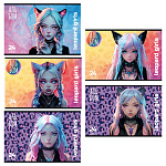 Альбом А4 24л " ПЗБМ " Девочка - Леопард (ассорти), на скобе, обложка- ламинированный картон, твин-лак, блок- офсет 60г/м2, 5 дизайнов