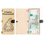 Конверт для денег деревянный (купюрница) " С Днем рождения " Котенок, на кнопке, 165*100*9мм