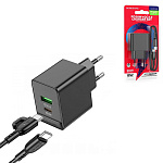 Зарядное устройство сетевое " Borofone " BAS14A Erudite черное, 3.0A, QC3.0, FCP, AFC, PD20W, пластик, кабель Type-C-Type-C, 1м