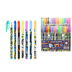 Набор гелевых ручек " Basir " Спорт 36цв 1,0мм, ароматизированный, прозрачный с рисунком корпус, цвет колпачка соответствует цвету чернил, с блестками, упаковка ПВХ, европодвес