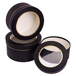 Набор коробок круглых " Миленд "  3в1 Желанный подарок, черный, d=18,5см h=8,5см, d=20см h=10см, d=22см h=12см, с окошком