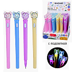 Ручка шариковая " Mazari " Медведь, 0,7мм, пластиковый корпус, сменный стержень 100мм, подсветка, цвет корпуса - ассорти 4 дизайна, картонный дисплей