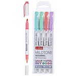 Набор артмаркеров " Hatber " 4цв Mildtone Pastel, двухсторонние, 1,0-4,0мм, прозрачный ПВХ-бокс