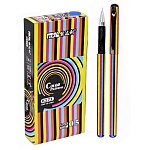 Ручка гелевая " Basir " Цветная полоска синяя 0,5мм, толщина письма 0,25мм, игольчатый наконечник, корпус с рисунком- разноцветные вертикальные полоски, картонная упаковка